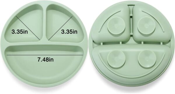 Divided Unbreakable Silicone Baby and Toddler Plates - 3 Pack - Non-Slip - Dishwasher and Microwave Safe - Silicone (Blue Green Brown) - Image 2