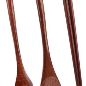 Cutlery 3PCS Fork Chopsticks Spoon Set Portable Tableware Chinese Wooden Utensils Sets Dinner Sets Long Handle Utensils With Fork Spoon Chopsticks