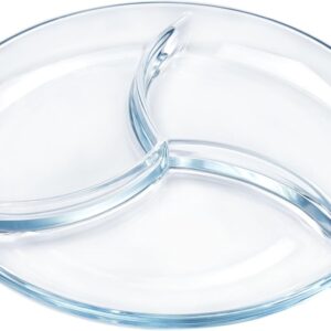 Glass Divided Plates, 9in Portion Control Plates for Adults, Round Glass Sectioned Plate