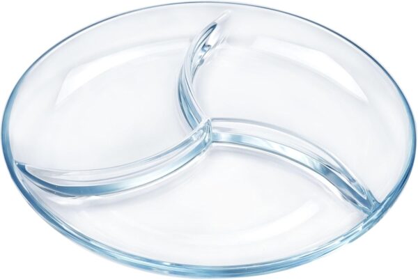 Glass Divided Plates, 9in Portion Control Plates for Adults, Round Glass Sectioned Plate