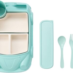 Kids garden Car Plate 8Pcs/Set Bamboo Children Dinnerware Sets - Dishwasher/Microwave Safe Includes Cutlery, Beautiful Plate, Separable Bowls & Cup , Light Green,