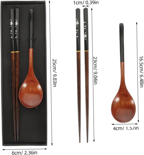 3Sets Japanese Style Wooden Chopsticks and Spoons Dining Cutlery for Home Travel and Picnics Easy to Clean present for Friends and Family - Image 2