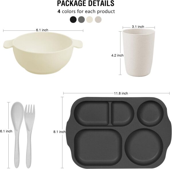 Kids Toddlers Plates and Bowls Sets, 20 PCS Wheat Straw Dinnerware Cutlery Set, Unbreakable Tableware Divided Plate Spoon Knife Cup, Reusable Utensils Set for Kitchen Picnic School - Image 2