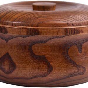 Wood Serving Bowls with Lid Vintage Decor Salad Bowl, Generic Natural Wood Round Serving Tea Trays for Japanese Miso Soup Bowl Fruits Bowl Food Containers Candys Snack