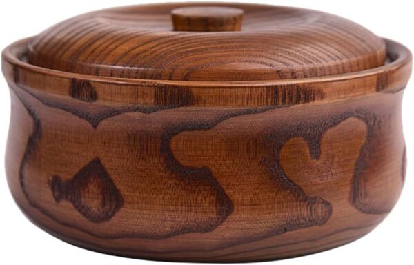 Wood Serving Bowls with Lid Vintage Decor Salad Bowl, Generic Natural Wood Round Serving Tea Trays for Japanese Miso Soup Bowl Fruits Bowl Food Containers Candys Snack