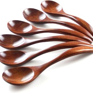 Korean Wooden Spoon, 6-Piece Wooden Spoons, 7 inch Handmade Natural Asian Wooden Spoons for Soup Coffee Salad Desserts Chips Snacks Cereal and Fruit