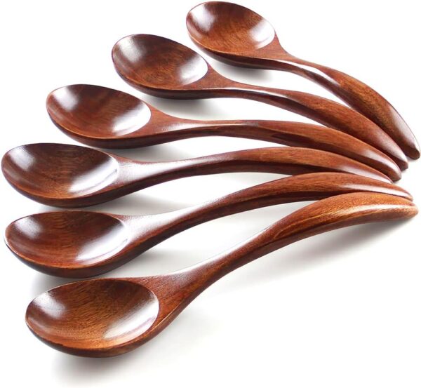 Korean Wooden Spoon, 6-Piece Wooden Spoons, 7 inch Handmade Natural Asian Wooden Spoons for Soup Coffee Salad Desserts Chips Snacks Cereal and Fruit