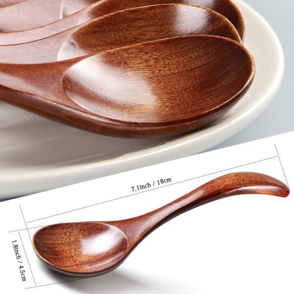 Korean Wooden Spoon, 6-Piece Wooden Spoons, 7 inch Handmade Natural Asian Wooden Spoons for Soup Coffee Salad Desserts Chips Snacks Cereal and Fruit - Image 2
