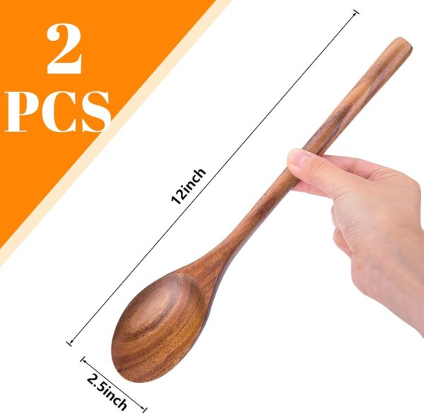 2PCS Wooden Cooking Spoons, Wooden Kitchen Utensil Large Wood Spoon for Cooking Serving Mixing - Image 2