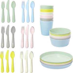 Free Plastic Kids Tableware Set - Bowl, Plate, Cup and Cutlery - Pastel Colours