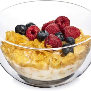 high temperature resistant double layer glass bowl borosilicate heat-resistant glass tableware transparent fruit salad bowl (1000ml（33.8OZ）)