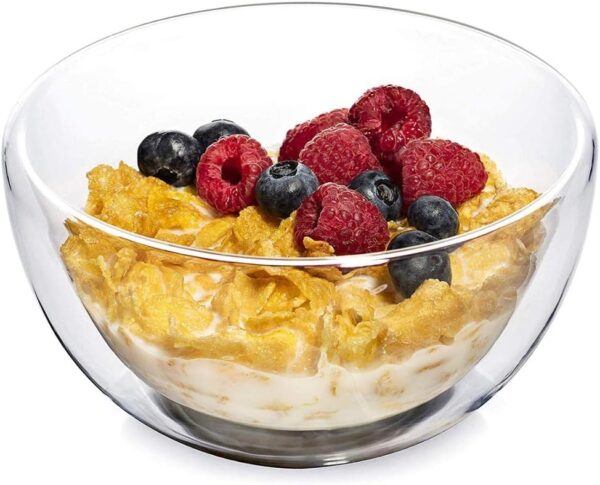 high temperature resistant double layer glass bowl borosilicate heat-resistant glass tableware transparent fruit salad bowl (1000ml（33.8OZ）)