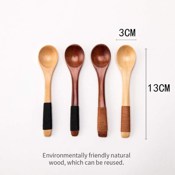 4 Pcs Mini Wooden Spoons, Wood Soup Spoons For Eating Mixing Stirring Cooking, Handle Spoon With Japanese Style Kitchen Utensil, With Tied Line On Handle(13cm) - Image 2