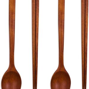 Handmade Wooden Spoon ChopSticks Cutlery Set, High-Grade Reusable Korean Tableware Combinations Utensil (Brown 2 Set)