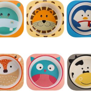 6 Pack 10 Oz Small Bowls, Durable Cartoon Bowls for Children,  Free Cute Snacks Bowls, Square Dinner Tableware for Serving Soup, Cereal, Pasta, Ice Cream, Dishwasher Safe