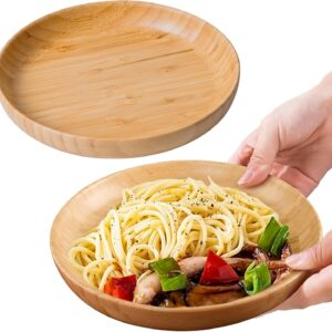 7.5in Round Wooden Plates for Food Bamboo Plates Reusable Dinner Plates Tableware 2PCS Wood Plates Lightweight for Dishes Snack, Dessert Unbreakable Classic Plates