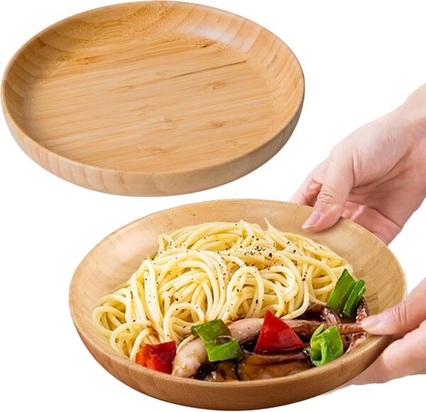 7.5in Round Wooden Plates for Food Bamboo Plates Reusable Dinner Plates Tableware 2PCS Wood Plates Lightweight for Dishes Snack, Dessert Unbreakable Classic Plates