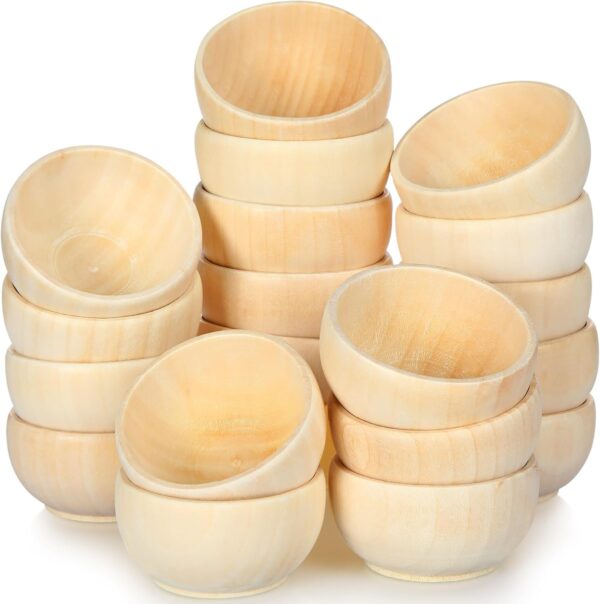 Set of 40 Wood Small Bowls Unfinished Wooden Mini Round Bowl Serving Craft Kitchen or Condiment Salad Nuts Dips Sauce Spice Candy, 1.2 x 2.2 Inches