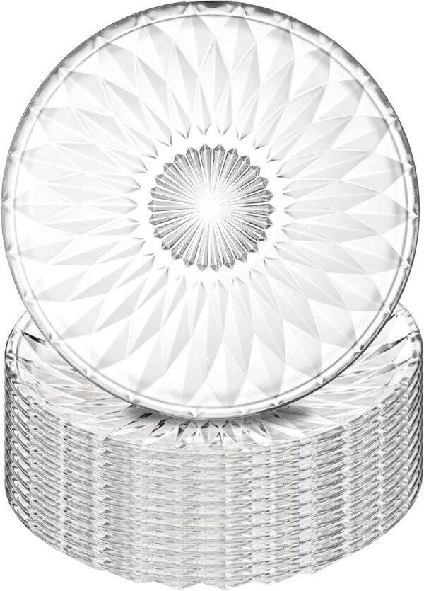 Set of 12 Crystal Glass Salad Plate, 8 Inch Round Clear Dessert Plates Restaurant Serving Party Plates for Fruits, Snacks