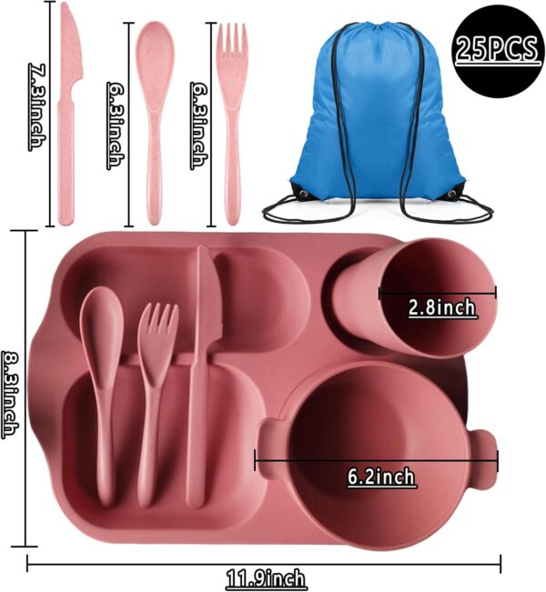 25 Pcs Wheat Straw Dinnerware Sets  Free Lightweight Bowl Reusable Dinner Plates Microwave Dishwasher Safe Cup Portable Spoon Knife Fork Dinnerware for Kids Aldult Home School Office Picnic Travel - Image 2