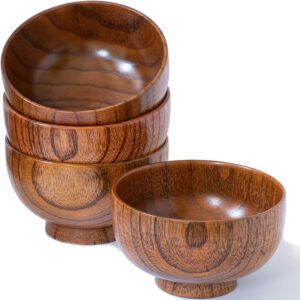 Handmade Wood Bowl, Mug, for Rice, Soup, Dip, Coffee, Tea, Decoration (4PCS Jujube Bowls, M: 4.5'' Dia x 2.6'' High)