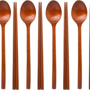 Chopsticks Reusable Korea traditional lacquer Wooden Spoon Chopsticks 4 Pairs