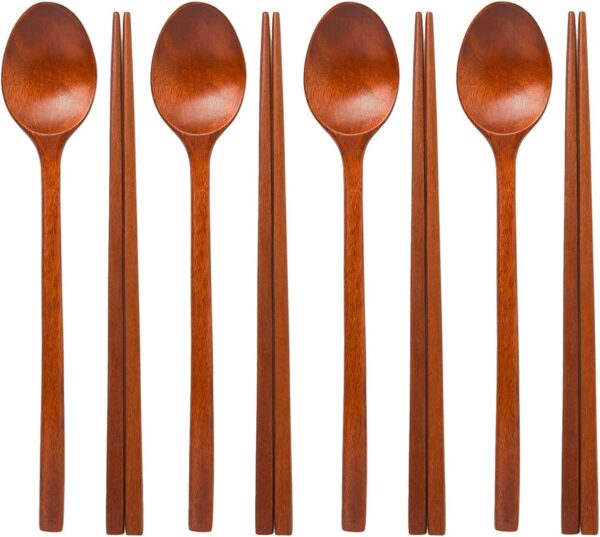 Chopsticks Reusable Korea traditional lacquer Wooden Spoon Chopsticks 4 Pairs