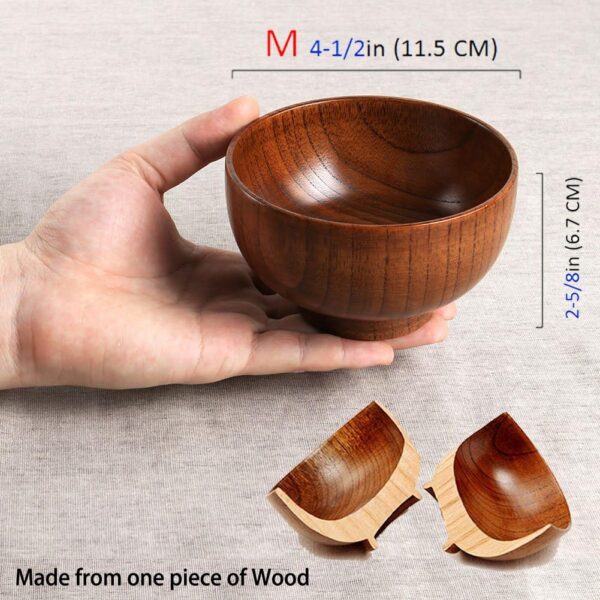 Handmade Wood Bowl, Mug, for Rice, Soup, Dip, Coffee, Tea, Decoration (4PCS Jujube Bowls, M: 4.5'' Dia x 2.6'' High) - Image 2