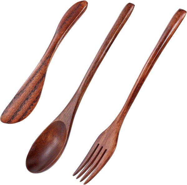 Wooden Set Flatware Cutlery Set for Eating 3 Pieces Set Kitchen Utensils Wooden Cooking Utensils Spoons and Forks Wooden Butter Knife Spatulas with Thickened Solid Wood for Cereal Cheese Butter