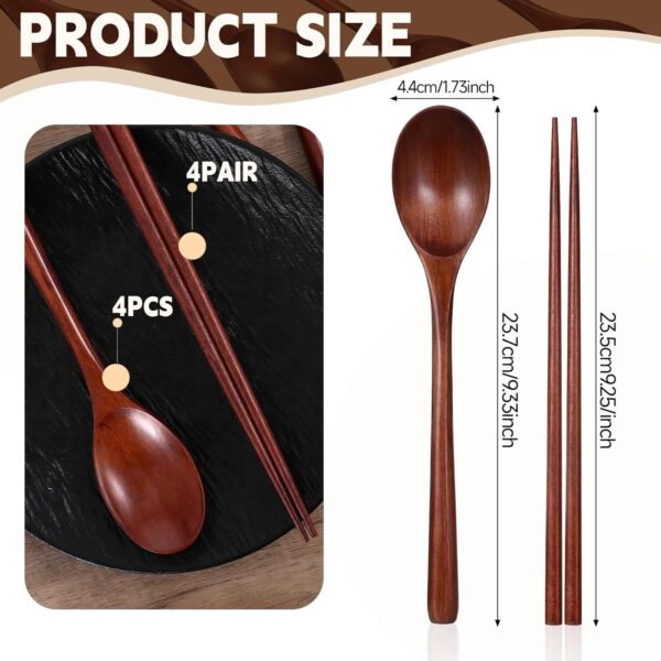 Wooden Spoon and Chopsticks, 8 Pcs Reusable Wooden Spoons Chopsticks Set Tableware Combination for Stirring Cooking Eating 9.3 Inch - Image 2
