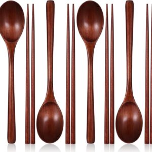 Wooden Spoon and Chopsticks, 8 Pcs Reusable Wooden Spoons Chopsticks Set Tableware Combination for Stirring Cooking Eating 9.3 Inch