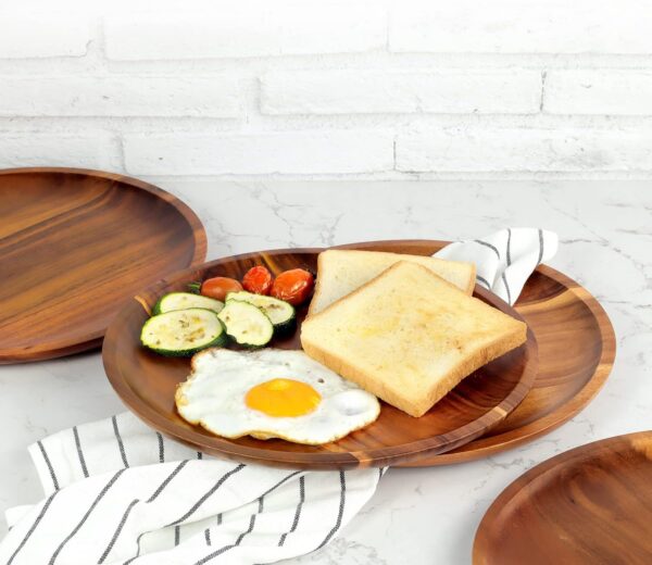 Wooden plates (set of 4-11inch) Dinner Plates, Acacia Round Wood Plates, Unbreakable Classic Plates, Easy Cleaning & Lightweight for Dishes Snack, Dessert, Housewarming, Christmas Gift - Image 2