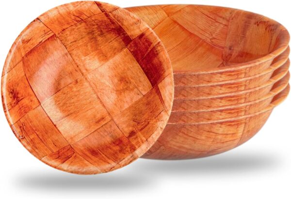 Wooden Woven Salad Bowl, Woven Wood Snack Bowls 6"-Inch, Set of 6 .,