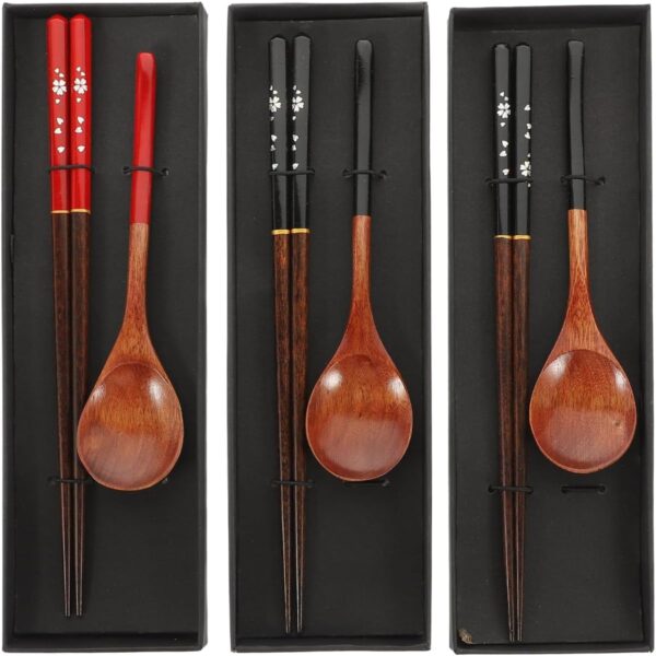 3Sets Japanese Style Wooden Chopsticks and Spoons Traditional Design for Dining for Home Use and Gifting