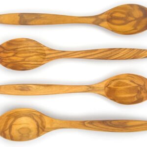 WONDERFUL 100% Natural Olive Wood Spoon, 7 Inch Wooden Spoons for Eating, Perfect for Mustard/Sugar/Salt/Honey/Soup/Tea/Coffee/Smooth/Dessert, Safe & non-toxic Spoons for Kids (4)