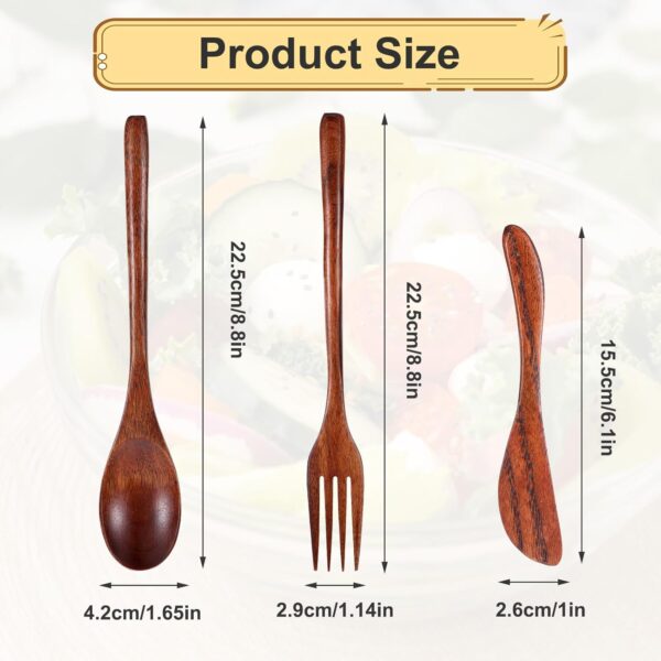 Wooden Set Flatware Cutlery Set for Eating 3 Pieces Set Kitchen Utensils Wooden Cooking Utensils Spoons and Forks Wooden Butter Knife Spatulas with Thickened Solid Wood for Cereal Cheese Butter - Image 2