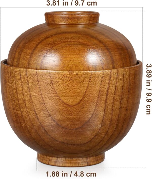 Miso Bowl with Lid: 2pcs Wooden Japanese Bowls Lacquered Rice Bowls Traditional Soup Bowls Food Serving Bowl Salad Snack Bowls for Home Kitchen Restaurant Brown - Image 2