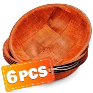 6Pcs Wooden Salad Bowl Set - 8 Inch Decorative Bowls for Kitchen Large Serving Bowls for Entertaining Small Snack Bowls Set Soup - Fruit Bowl for Kitchen Counter Salad Bowls for Lunch Serving Bowl Set
