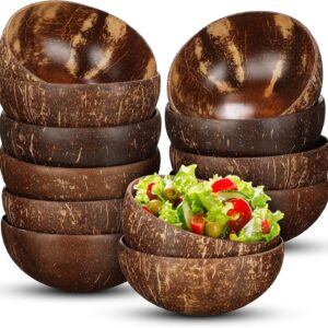 12 Pcs Coconut Shell Bowls Polished Wooden Bowls Natural for Smoothie Acai Salad Vegan Gifts Kitchen Decor (Large)