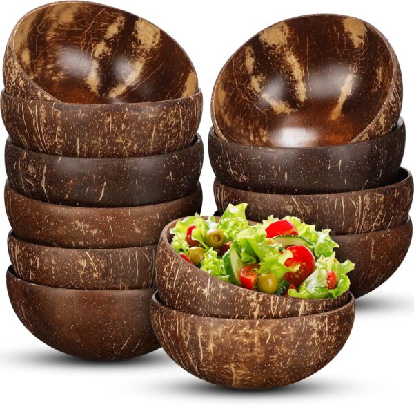 12 Pcs Coconut Shell Bowls Polished Wooden Bowls Natural for Smoothie Acai Salad Vegan Gifts Kitchen Decor (Large)