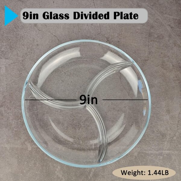 Glass Divided Plates, 9in Portion Control Plates for Adults, Round Glass Sectioned Plate - Image 2