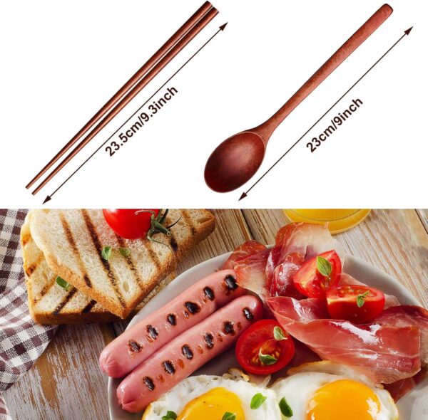 Wooden Spoon and Chopsticks Set Long Handle Spoon Chopstick Flatware Reusable Tableware Combination Utensils for Eating Food, 9.3 Inch (8) - Image 2