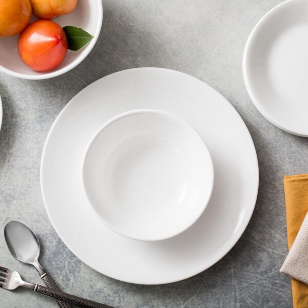 18-Piece Service for 6 Dinnerware Set, Triple Layer Glass and Chip Resistant, Lightweight Round Plates and Bowls Set, Winter Frost White - Image 2