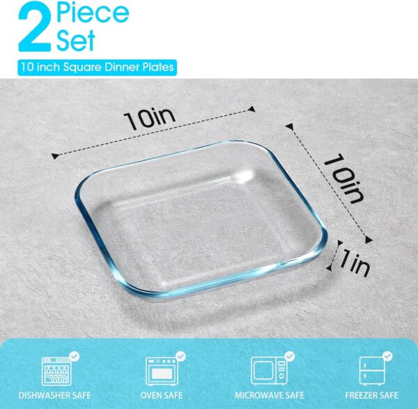 2 Pack 10 Inch Glass Dinner Plates, Tempered Glass Pasta Salad Plate Set For Kitchen, Glass Serving Plates, Dinnerware Dish Set, Dishwasher & Microwave Safe - Image 2