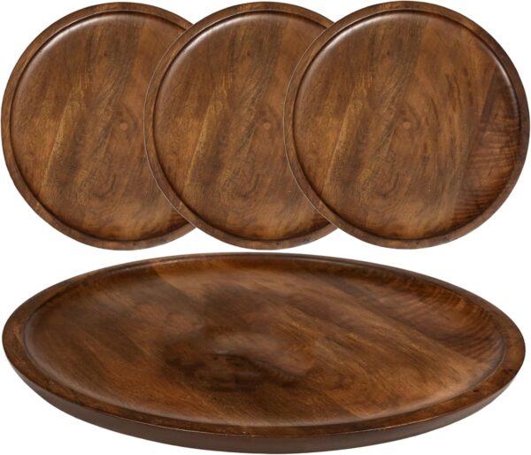 Wood Appetizer Plate, Wood Appetizer Plate Sets, Wood Chargers for Dinner Plates, Chargers for Dinner Plates, 11 Inch Wood Appetizer Plate - Pack of 4 - Walnut