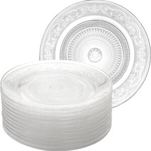 12 Pack Glass Salad Plates, 7 Inches Glass Dessert Plates Fruit Plates Appetizer Plates Snack Plates Glass Dinnerware Set with Beautiful Carved Pattern