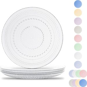 Glass Plates set of 4 Vintage Glass Dinner Plates – Clear Glass Plate Set with  Design, Elegant Vintage Dinnerware, Perfect for Upscale Dining Each glass plate is 10.5inches.