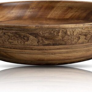 Beautiful Handmade 8" Decorative Wooden Snack Serving Bowl For Dry Fruits Chips Coffee Table Countertop Display Key Bowl Tableware Kitchen Living Room Home Decor Accents Dinnerware
