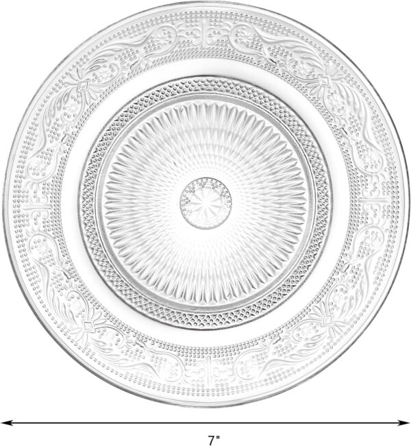 12 Pack Glass Salad Plates, 7 Inches Glass Dessert Plates Fruit Plates Appetizer Plates Snack Plates Glass Dinnerware Set with Beautiful Carved Pattern - Image 2