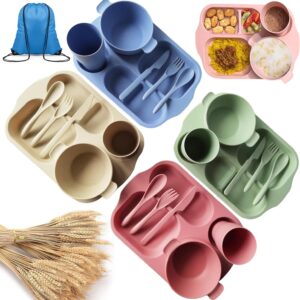 25 Pcs Wheat Straw Dinnerware Sets  Free Lightweight Bowl Reusable Dinner Plates Microwave Dishwasher Safe Cup Portable Spoon Knife Fork Dinnerware for Kids Aldult Home School Office Picnic Travel
